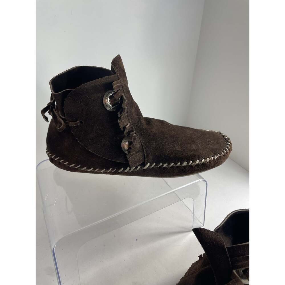 Vintage Artisan Made Mexico Suede Moccasin Boots Fringe Concho Women's 10 EUC - Picture 3 of 8